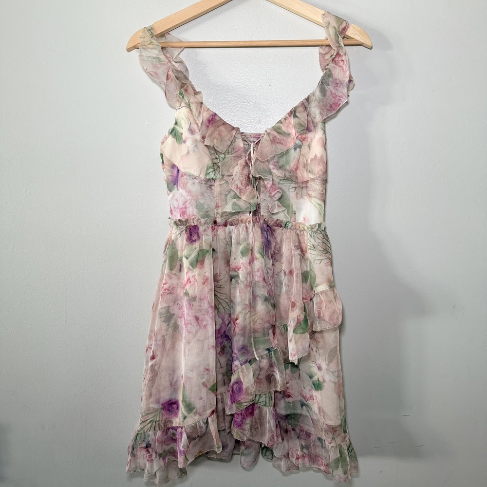 Pink Floral small Mesh Dress Fairycore Whimsical Romantic Whimsigoth